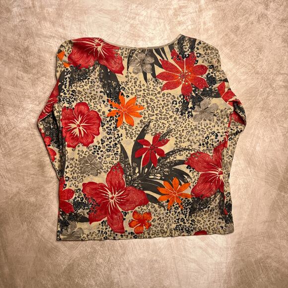 Vintage 90s Studio T's Chicos Animal Print Floral Beaded 3/4 Sleeve Boho Euro - Picture 2 of 7